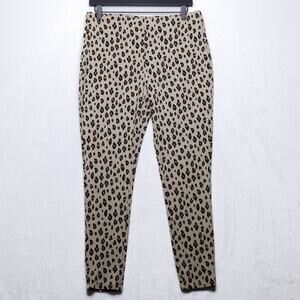 CHICOS Leopard Animal Print Pull On Pants Heavy Jersey Knit Beige Sz 1 US‎ M/8